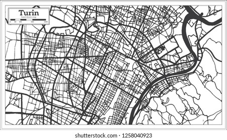 Turin Italy City Map in Retro Style. Outline Map. Vector Illustration.