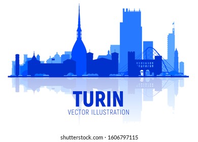 Turin, Italy city skyline silhouette at white background. Vector Illustration. Business travel and tourism concept with modern buildings. Image for banner or web site.