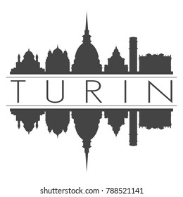 Turin Italy Europe Skyline Vector Art Mirror Silhouette Emblematic Buildings