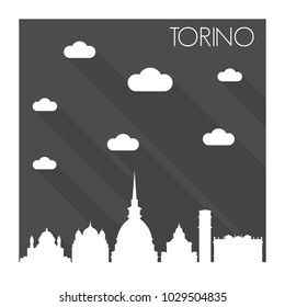 Turin Italy Skyline City Flat Silhouette Design Background