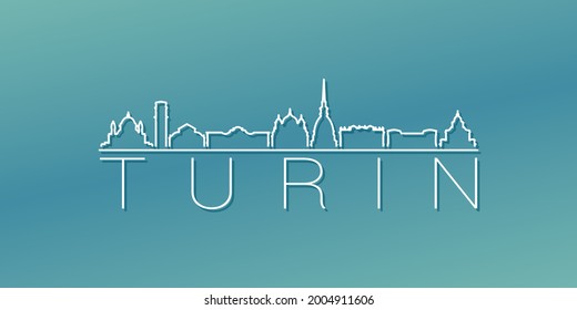 Turin, Italy Skyline Linear Design. Flat City Illustration Minimal Clip Art. Background Gradient Travel Vector Icon.