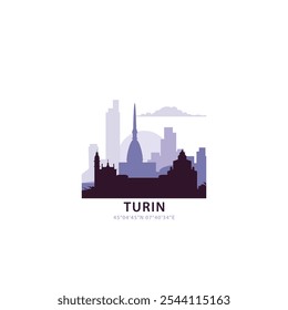 Turin logo with skyline, cityscape retro vector icon. Italy city horizon, facade, travel logotype