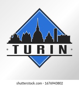 Turin, Metropolitan City of Turin, Italy Skyline Logo. Adventure Landscape Design Vector Illustration.