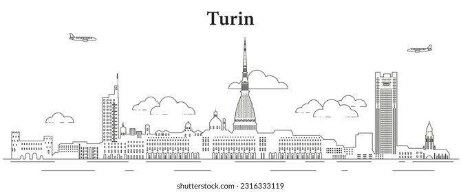 Turin skyline line art vector illustration