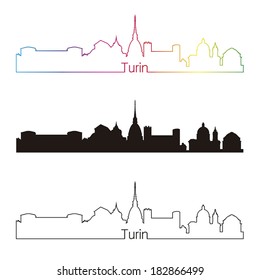 Turin skyline linear style with rainbow in editable vector file