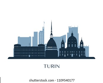 Turin skyline, monochrome silhouette. Vector illustration.