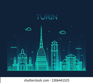 Turin skyline, Northern Italy. Trendy vector illustration, linear style