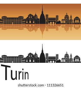 Turin skyline in orange background in editable vector file