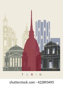 Turin skyline poster in editable vector file