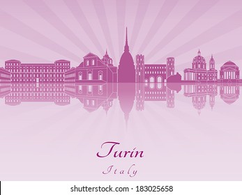 Turin skyline in purple radiant orchid in editable vector file