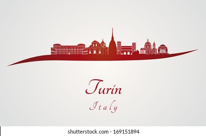 Turin skyline in red and gray background in editable vector file