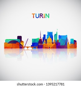 Turin skyline silhouette in colorful geometric style. Symbol for your design. Vector illustration.