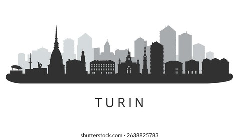 Turin Skyline Silhouette with Italy Cityscape.