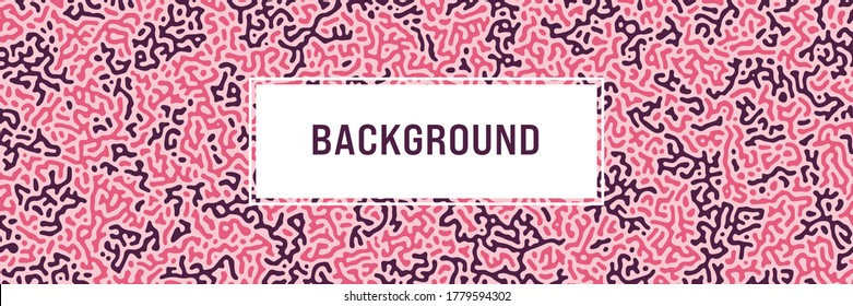 Turing background, organic liquid texture. Pattern with fluid ink shapes, pink brown color. Widescreen backdrop, panorama graphic template. Vector illustration. Memphis style, package design