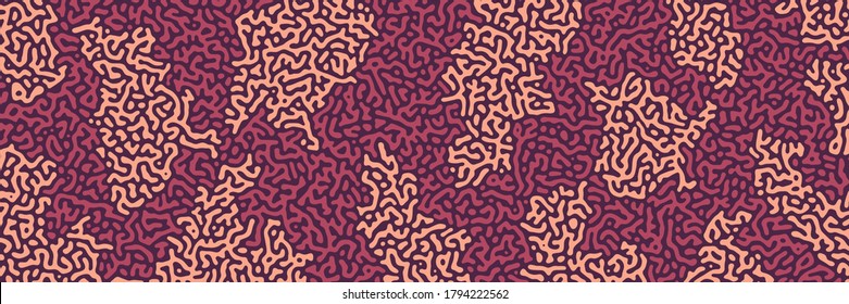 Turing background, organic liquid texture. Pattern with fluid ink shapes, chocolate brown color. Widescreen backdrop, panorama graphic template. Vector illustration. Memphis style, package design