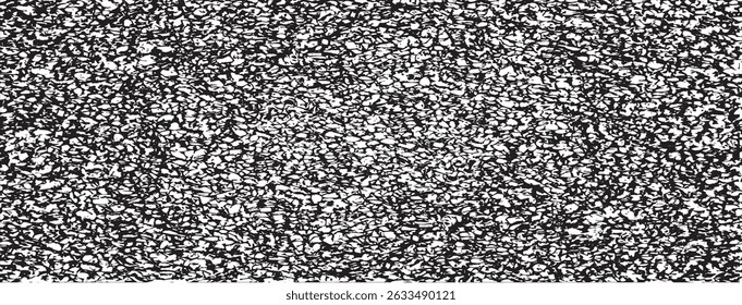Turing pattern messy background. Black glitch curvy particles. Grungy textured horizontal banner. Half tone noise pattern. Vector grungy background. Uneven halftone texture. Abstract distress bg print