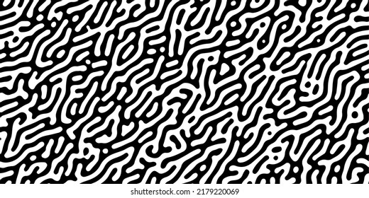 Turing reaction diffusion black and white seamless pattern with directional motion. Natural background with organic structures. Vector illustration of chemical morphogenesis concept. Doodle labyrinth