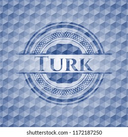 Turk blue polygonal badge.