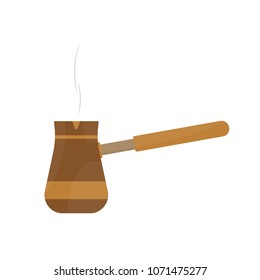 Turk for brewing coffee isolated on white background. Kitchen tools. Simple flat icon. Vector illustration, eps 10.