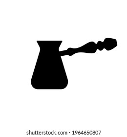 Turk for brewing coffee silhouette. Simple black icon on a white background. Simple logo. Isolated. Vector illustration.