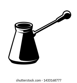 Turk for coffee brewing isolated on white. Design element for logo, label, sign, poster, flyer. Vector illustration