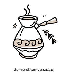 Turk for coffee doodle Clipart in black and beige Vector illustration hand drawn