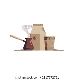 A Turk with hot coffee, a bag of coffee and a paper cup. Vector illustration