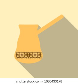 Turk with hot coffee, illustration of coffee and refreshing flavored drink, vintage style
