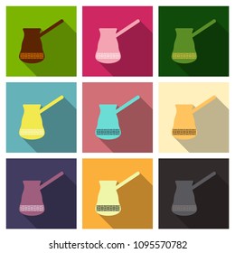 Turk with hot coffee, illustration of coffee and refreshing flavored drink, vintage style