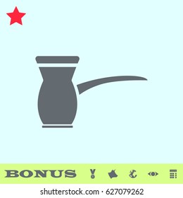 Turk icon flat. Grey pictogram on blue background. Vector illustration symbol and bonus buttons medal, cow, earth, eye, calculator