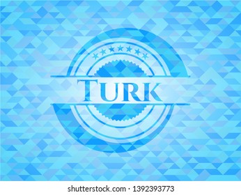 Turk light blue emblem with triangle mosaic background
