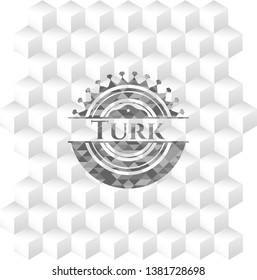 Turk realistic grey emblem with cube white background