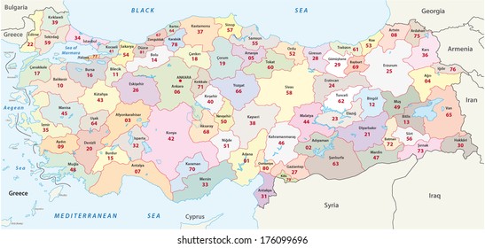 turkey 2-digit postcodes map