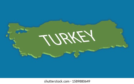 turkey 3d map in green color, blue background, vector illustration 