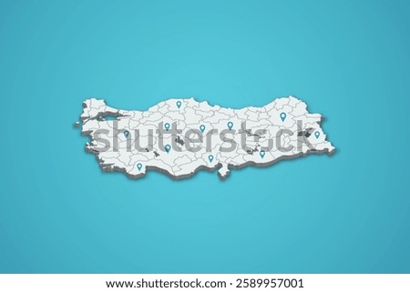 Turkey 3D map illustration with province map pin on isolated background