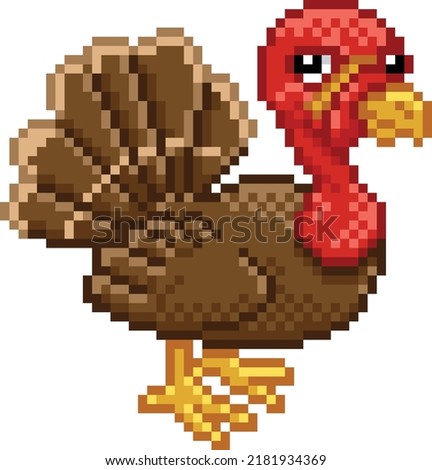 Turkey 8 bit pixel art farm animal retro arcade video game cartoon character sprite