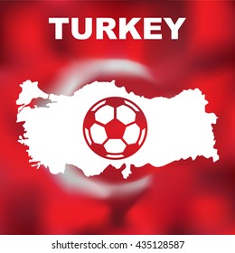 Turkey. Abstract turkish map with football on flag background. Vector illustration 