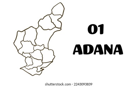 Turkey, Adana districts map vector