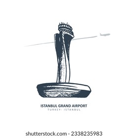 Turkey, İstanbul Airport, Air Control Tower. Vector illustration.