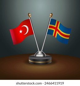 Tabellenflaggen der Türkei und der Alandinseln mit Gradientenhintergrund. Vektorillustration