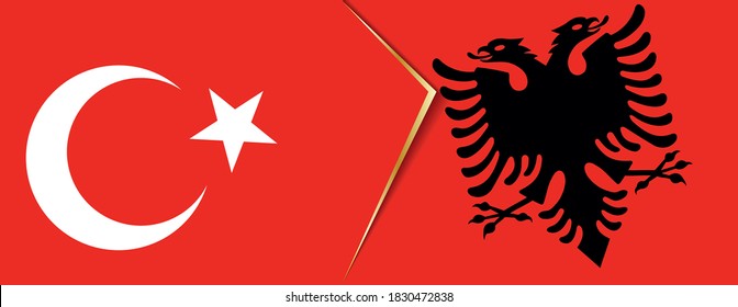 Turkey and Albania flags, two vector flags symbol of relationship or confrontation.