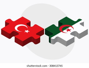 Turkey and Algeria Flags in puzzle  isolated on white background