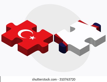 Turkey and American Samoa Flags in puzzle isolated on white background