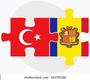Turkey and Andorra Flags in puzzle  isolated on white background
