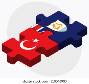 Turkey and Anguilla Flags in puzzle isolated on white background