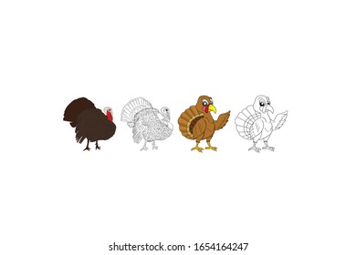 Turkey Animal Cartoon Vector Illustration Bundle