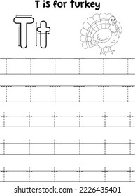 Turkey Animal Tracing Letter ABC Coloring Page T