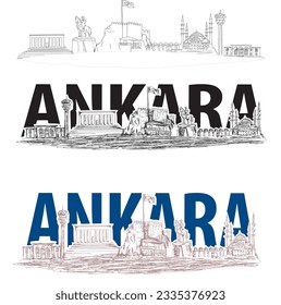 Turkey Ankara city skyline study, Anıtkabir, Ulus Statue, Hittite Monument, Kocatepe Mosque, Atakule, Ankara Castle