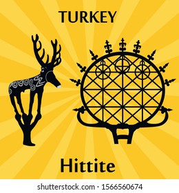 Turkey Ankara Hittite sun. Symbol of Hittite,silhouette vector, editorial use - Vector. The first written constitution of the world.