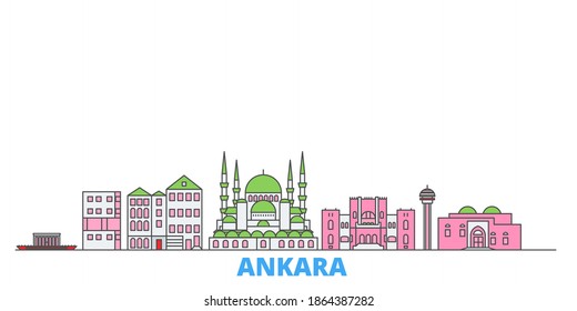 Turkey, Ankara line cityscape, flat vector. Travel city landmark, oultine illustration, line world icons